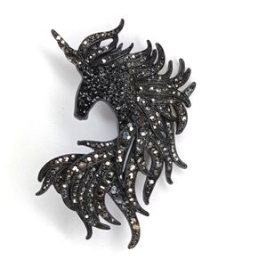 Unicorn Black Rhinestone Sparkle Brooch Pendant – Elegant Statement Jewelry